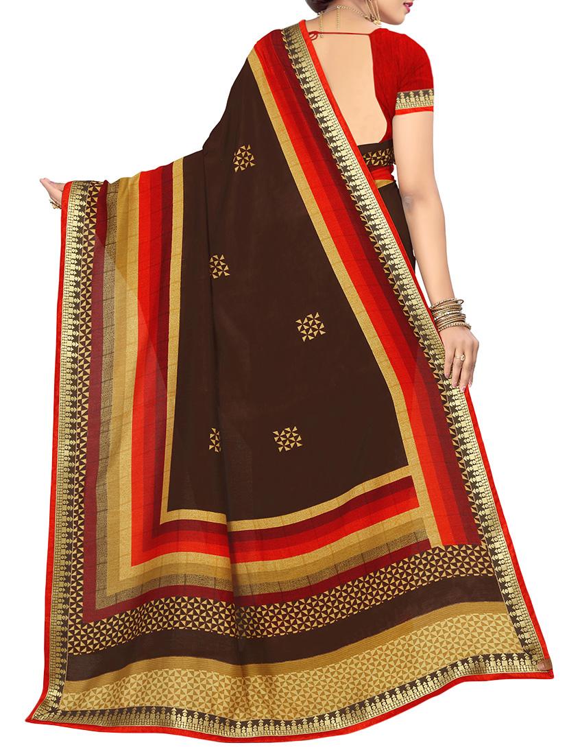 contrast bordered printed saree with blouse - 14809528 -  Standard Image - 1