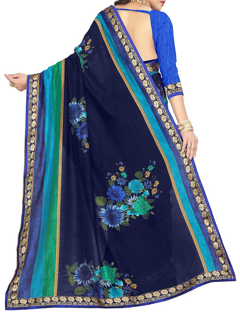 blue printed saree with blouse - 14809531 -  Standard Image - 1