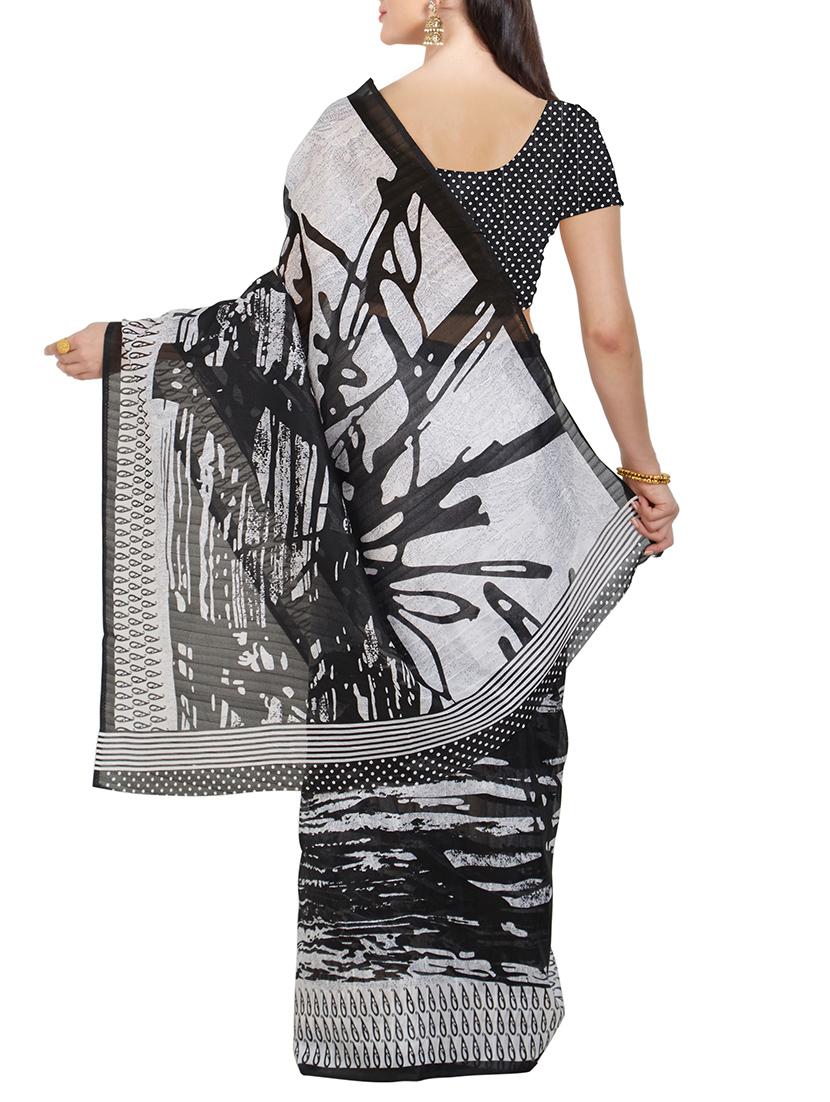 monochrome printed saree with blouse - 14809534 -  Standard Image - 1