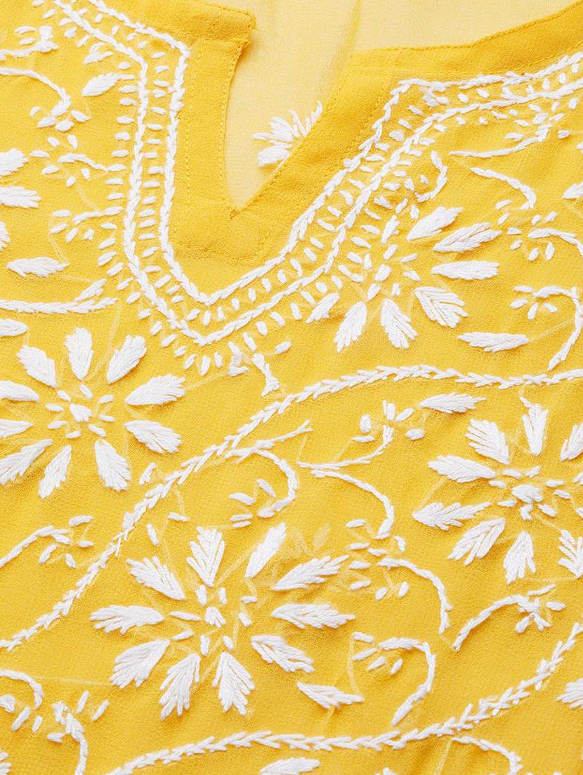 yellow long georgette women chikankari straight kurta - 14810663 -  Standard Image - 4
