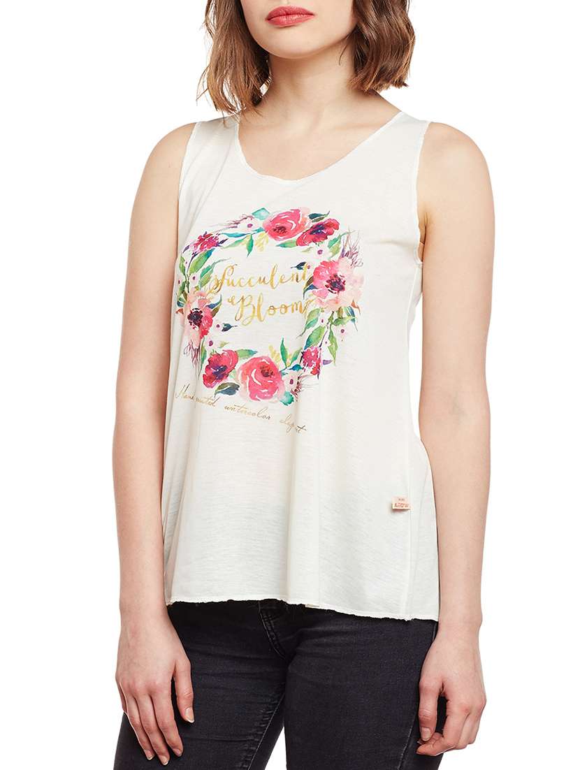 beige cotton blend tank top