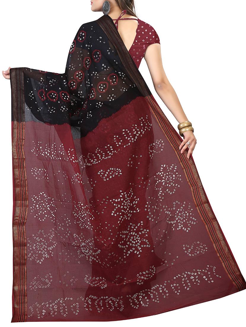 black cotton bandhani saree with blouse - 14812280 - Standard Image - 1