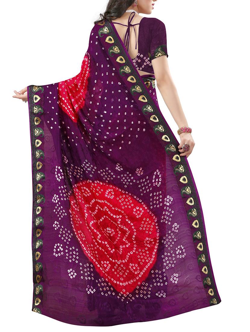 purple art silk bandhani saree with blouse - 14812289 - Standard Image - 1