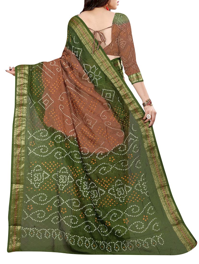 brown art silk bandhani saree with blouse - 14812293 -  Standard Image - 1