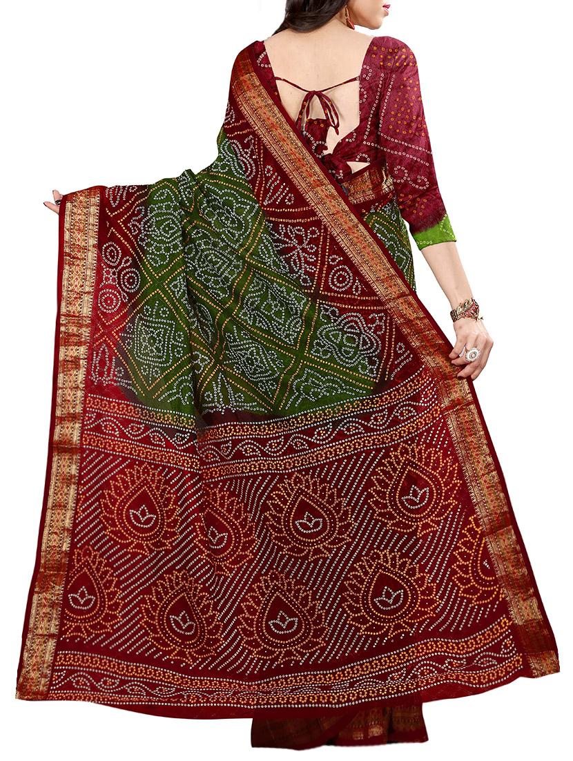 green art silk bandhani saree with blouse - 14812296 -  Standard Image - 1