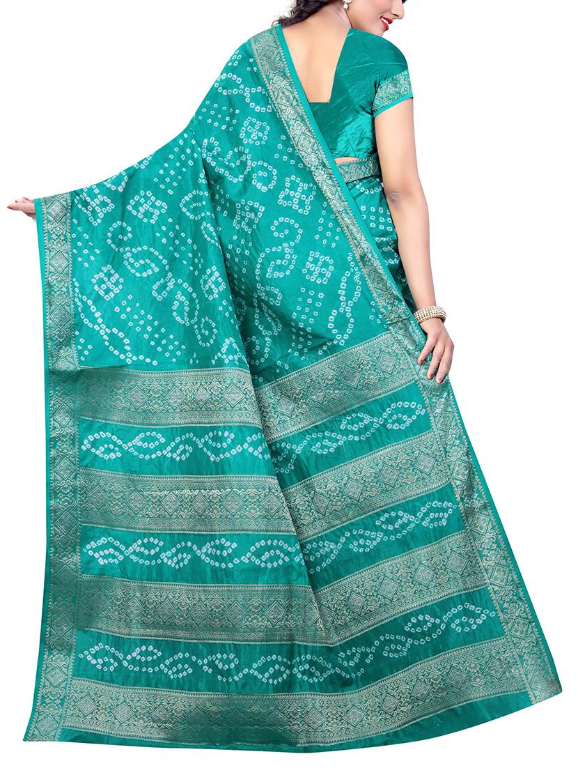 green silk bandhani saree with blouse - 14812312 -  Standard Image - 1
