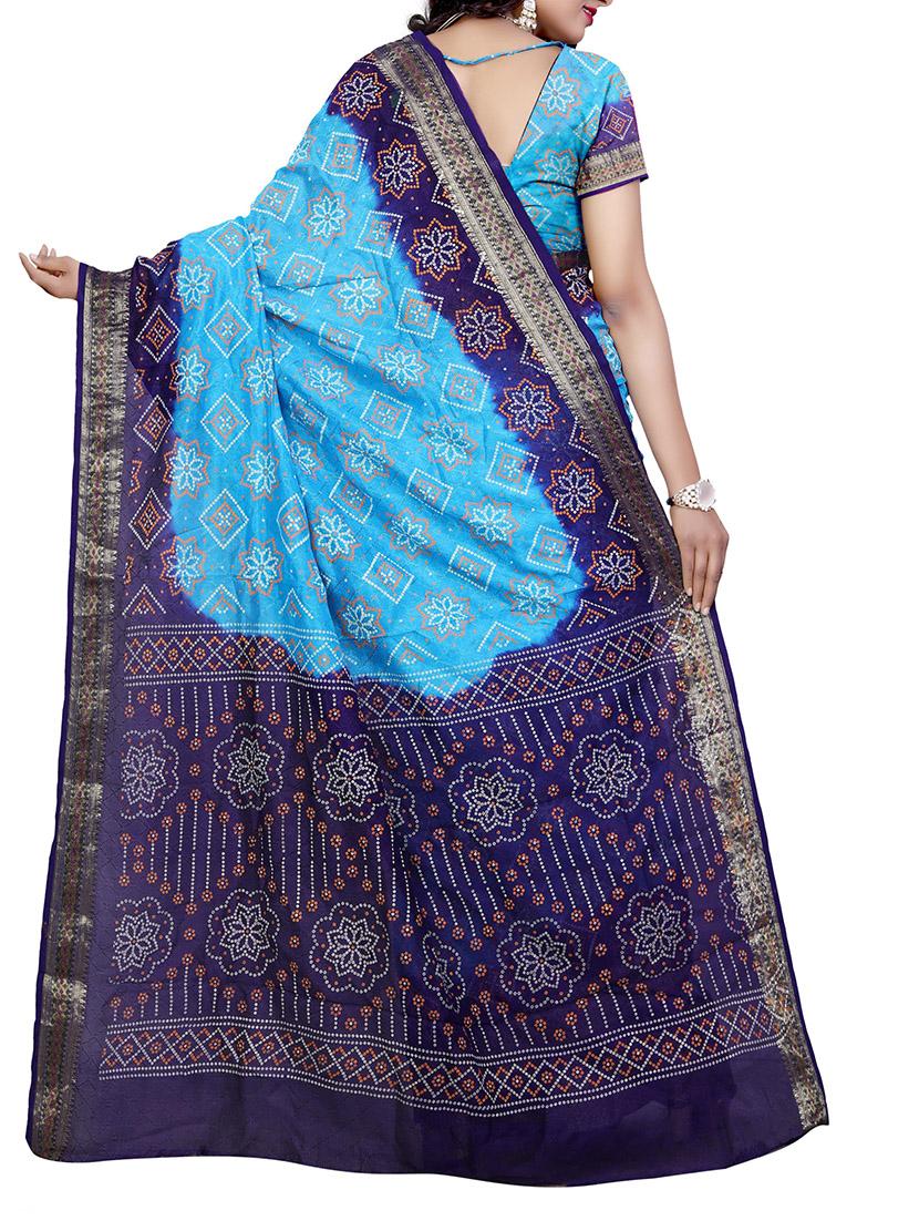 sky blue art silk bandhani saree with blouse - 14812317 -  Standard Image - 1