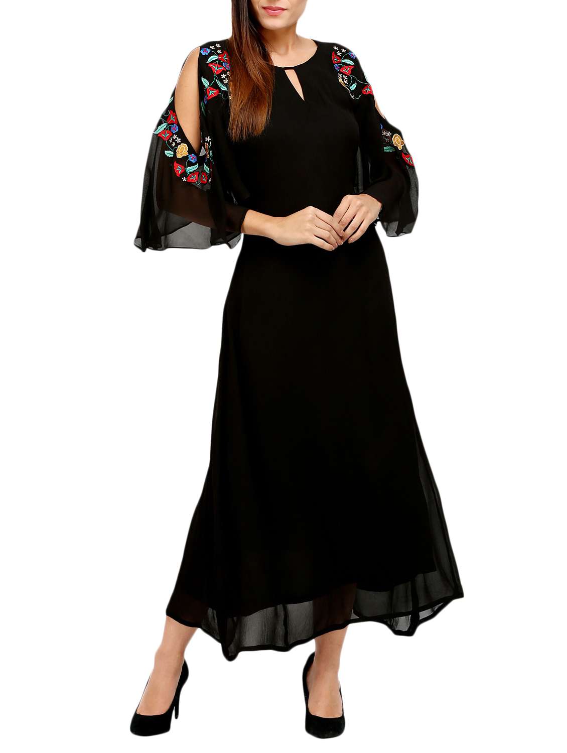 black solid a-line dress