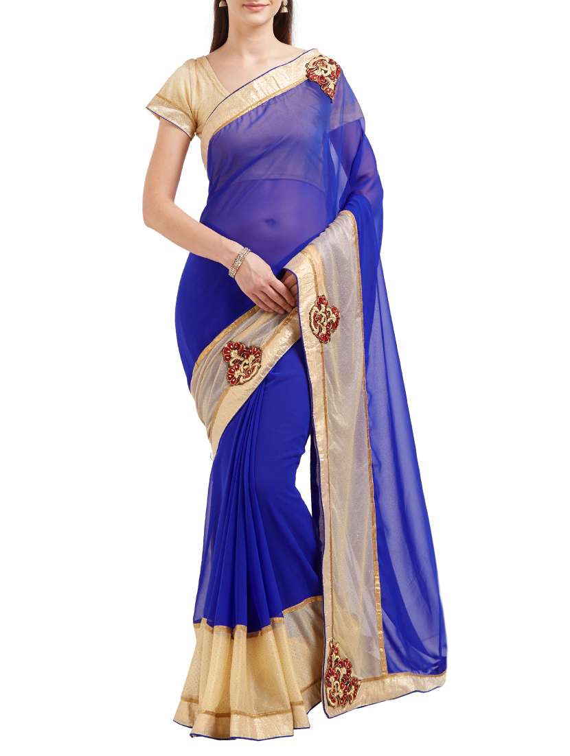 blue georgette embroidered saree with blouse