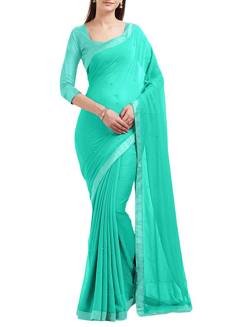 turquoise bordered saree with blouse