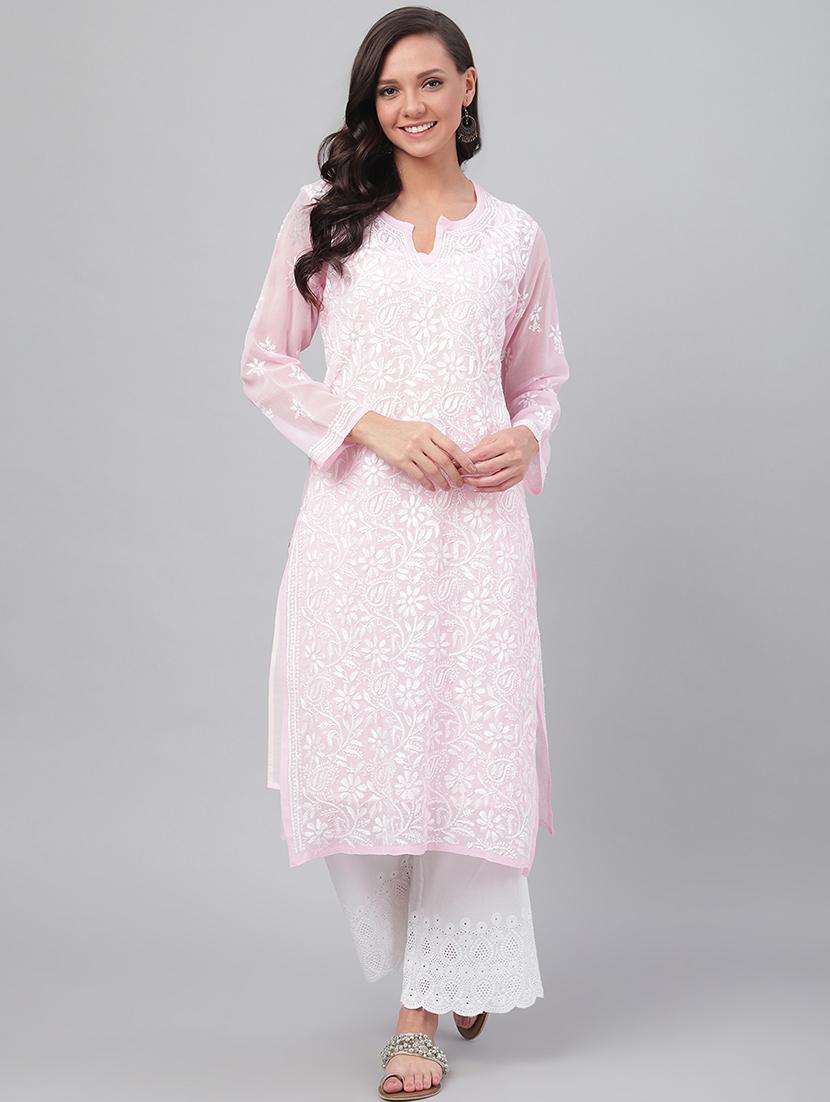 rosewater color georgette chikankari kurta