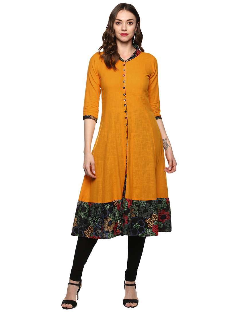 mustard cotton flared kurta