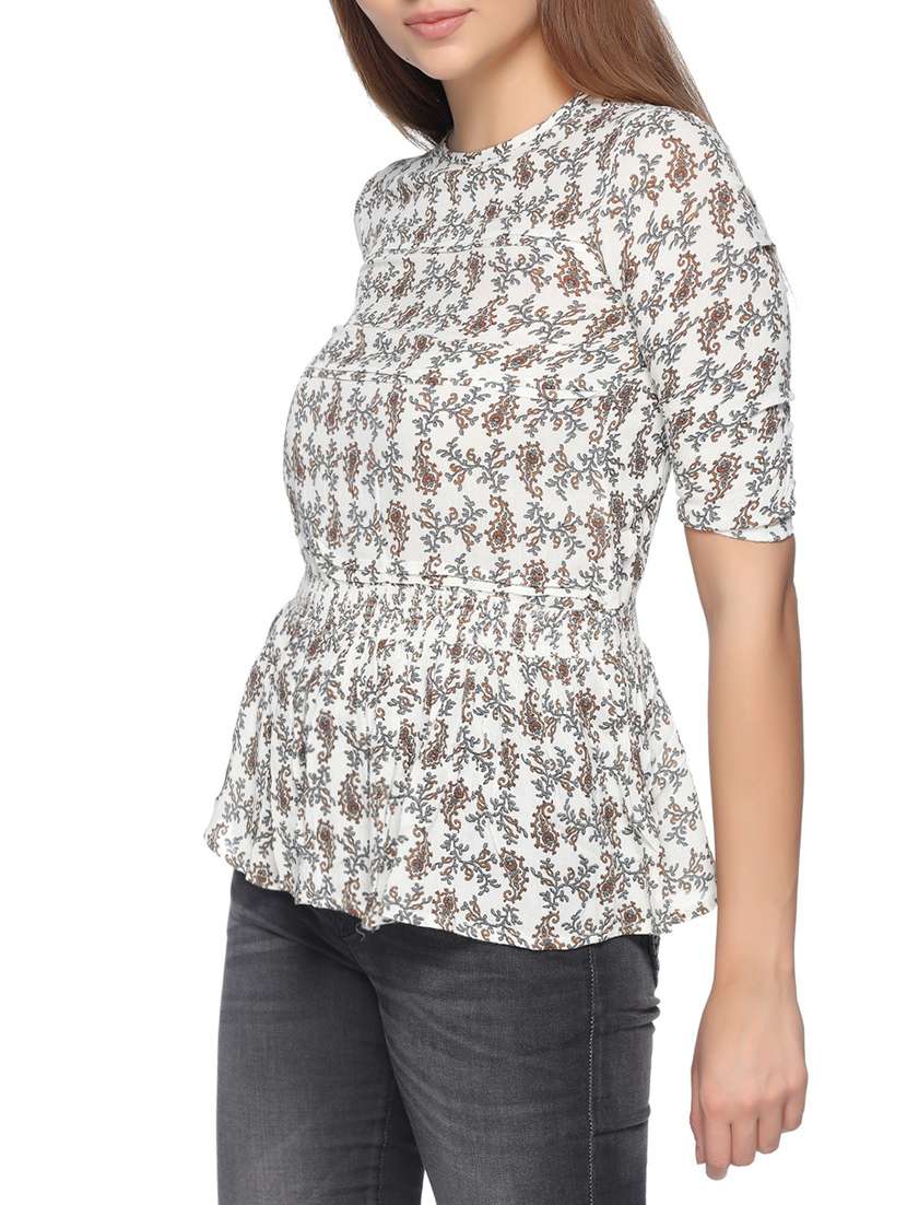 grey printed cotton blend top - 14816054 -  Standard Image - 1