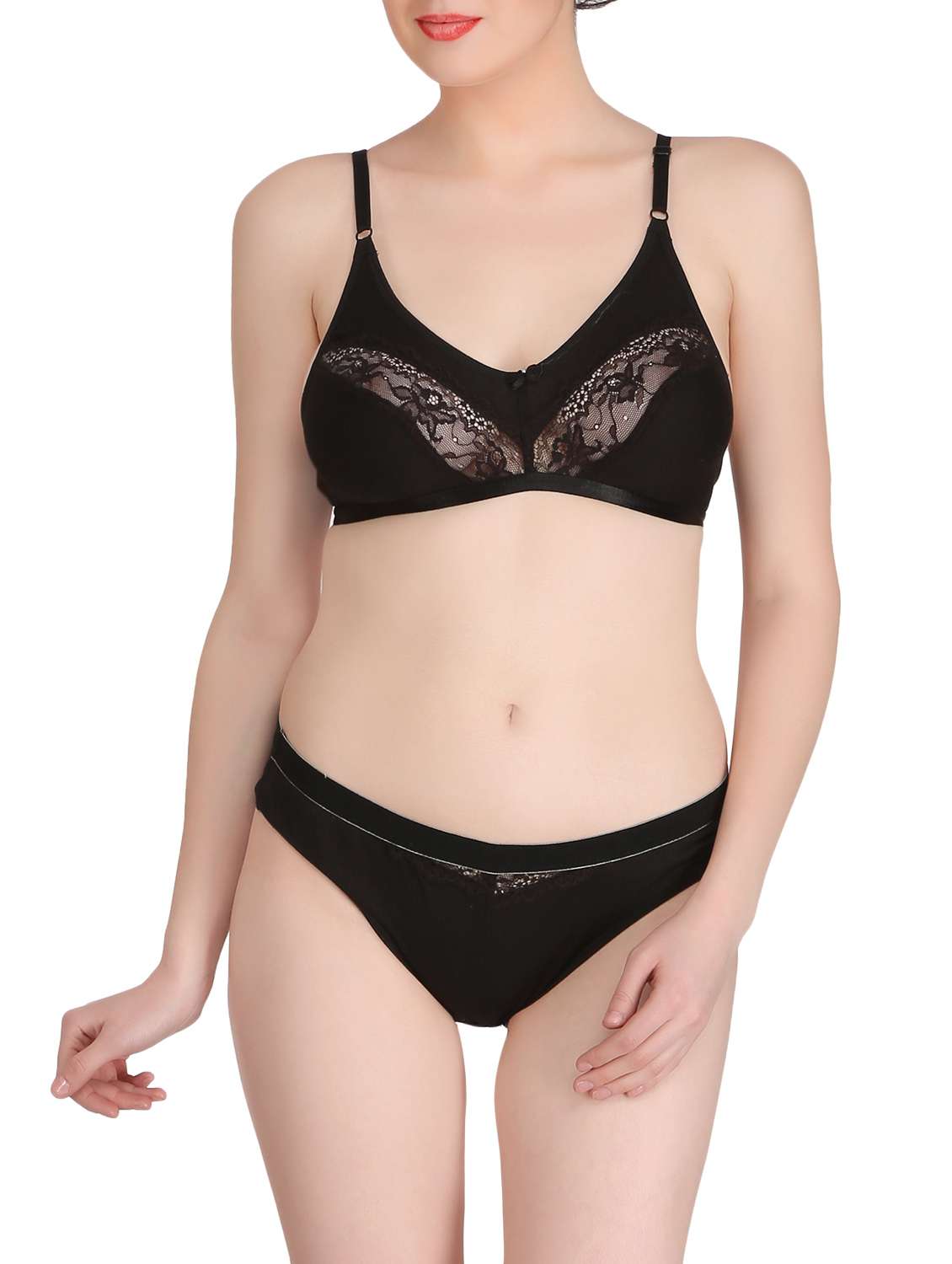 black hosery bra and panty set