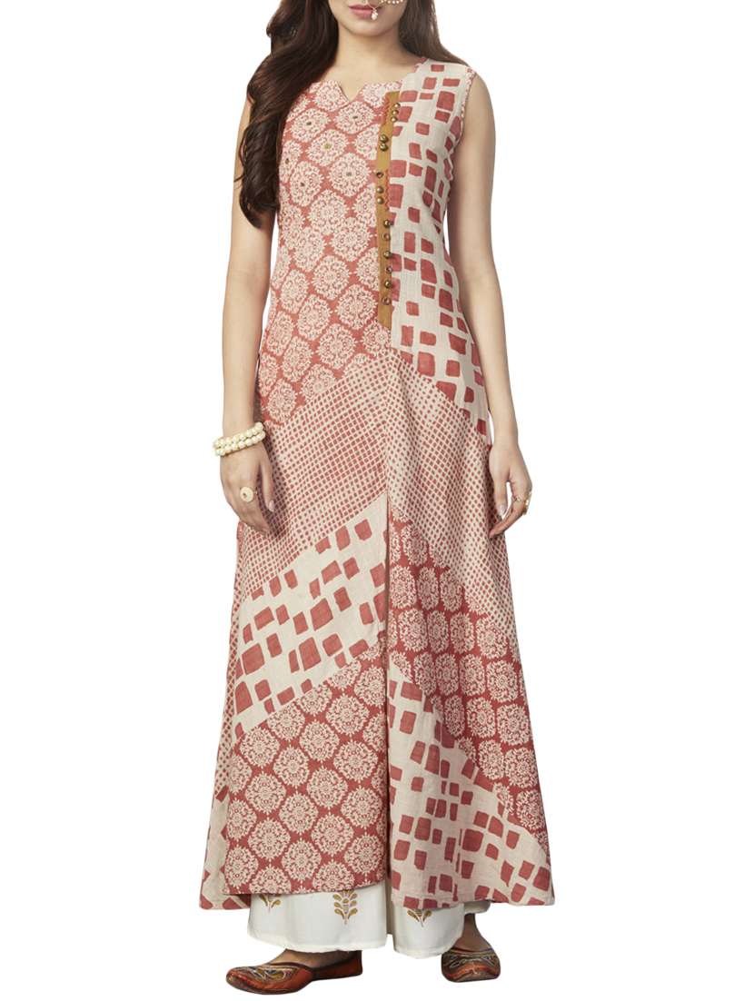 peach cotton stitched palazzo suit