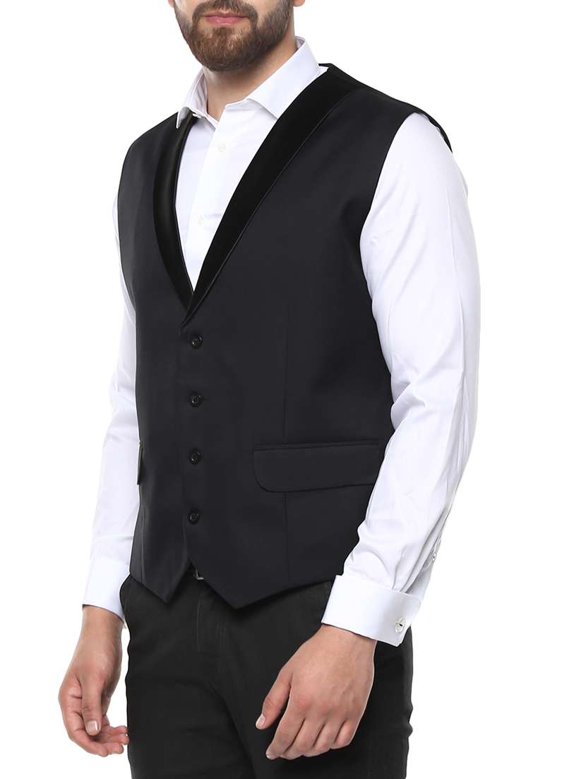 black solid classic waist coat - 14816763 -  Standard Image - 1