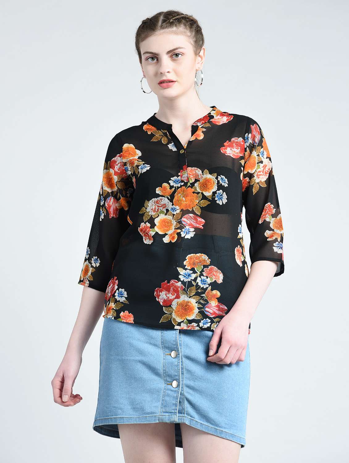 floral band collar top