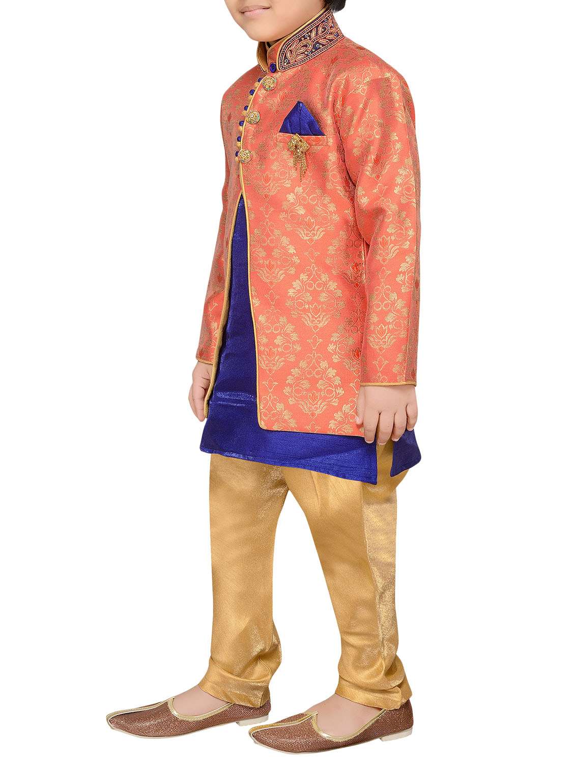 orange silk blend sherwani set - 14844020 - Standard Image - 1