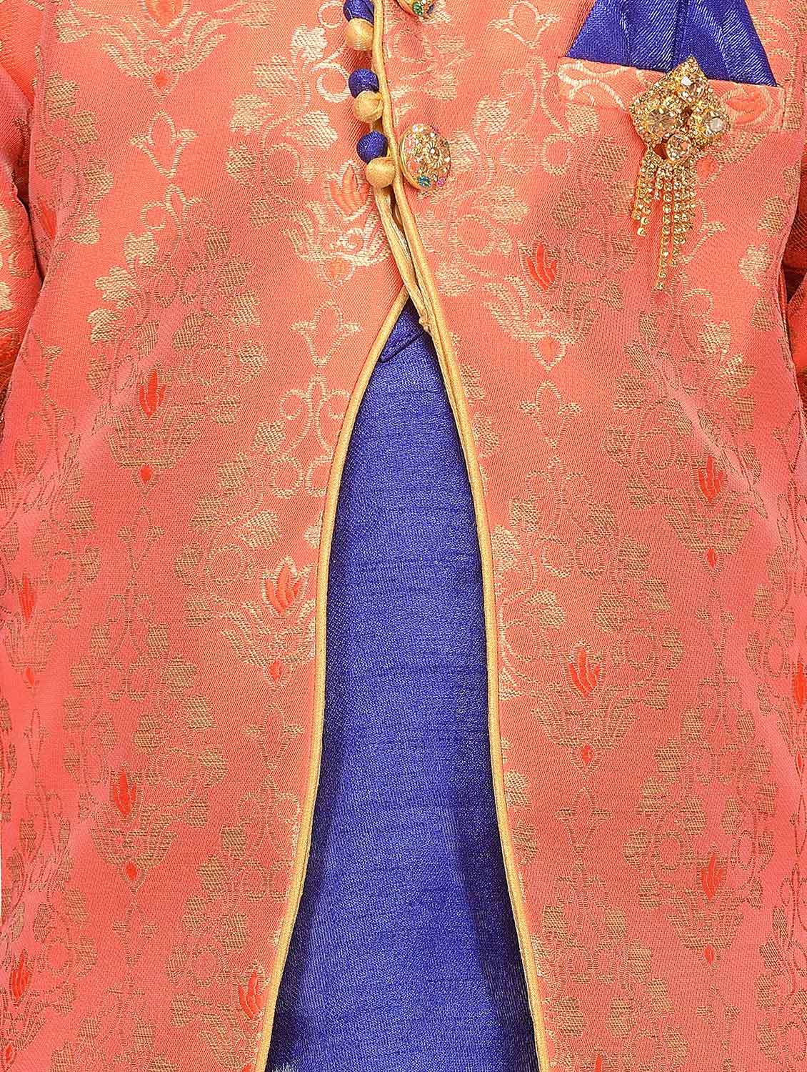 orange silk blend sherwani set - 14844020 - Standard Image - 4