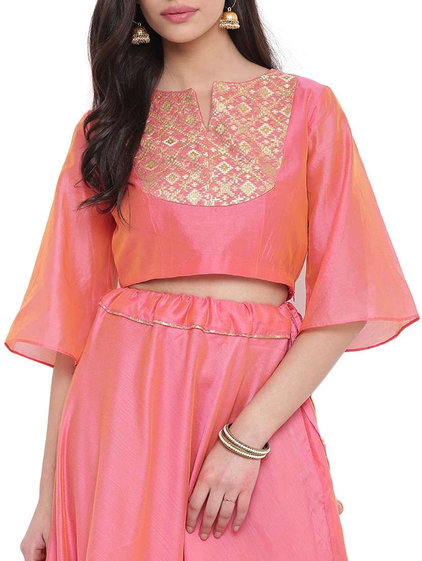 pink chanderi woven blouse