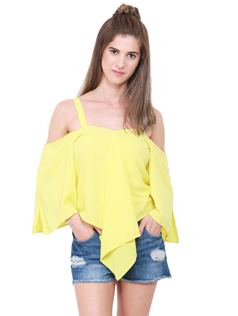 cold shoulder asymmetric polyester top