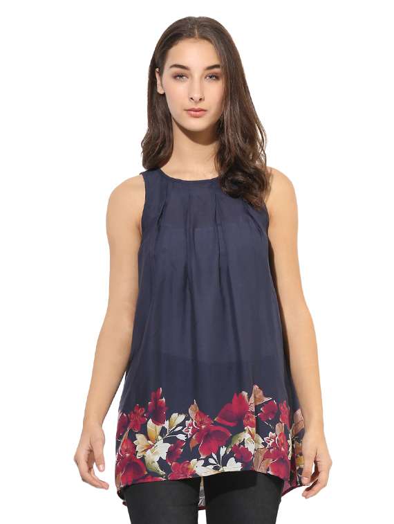 heather hues blue colored floral printed top