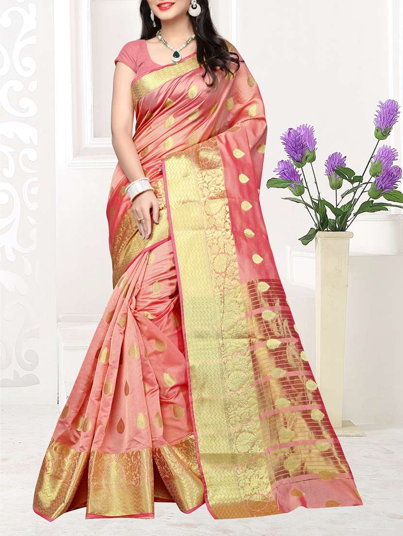 peach cotton silk kanjivaram saree with blouse