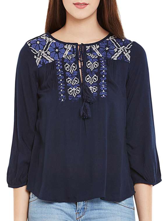 navy blue embroidered blouse
