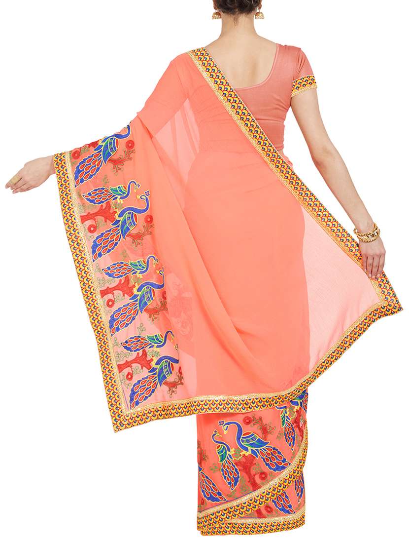 conversational bordered saree with blouse - 14853609 -  Standard Image - 1