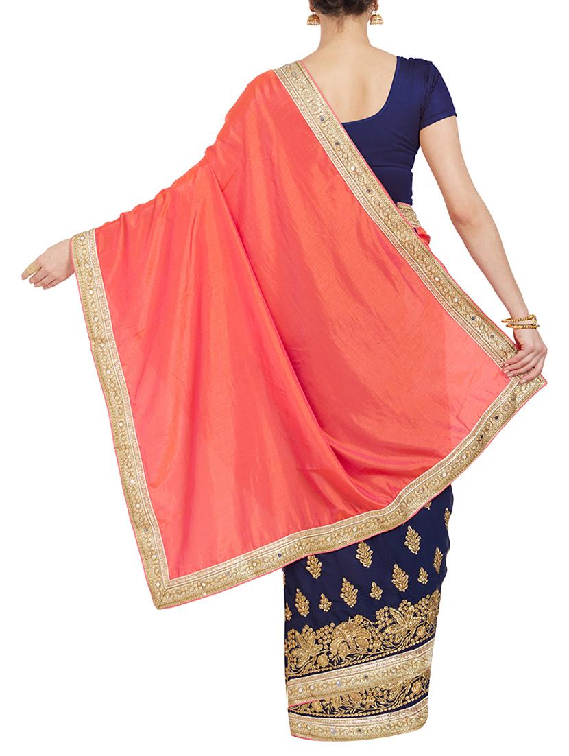 orange chiffon embroidered saree with blouse - 14853610 - Standard Image - 1