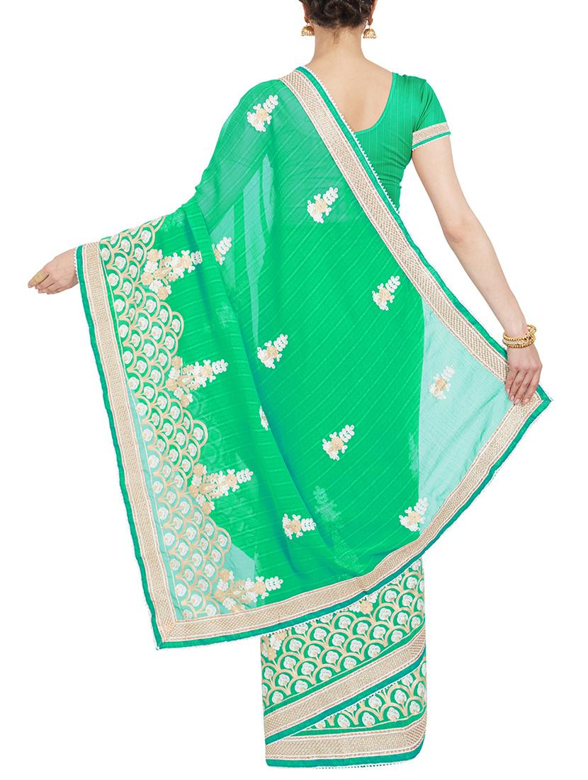 green chiffon embroidered saree with blouse - 14853613 -  Standard Image - 1