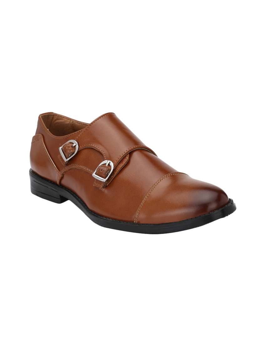 tan leatherette slip on monk strap