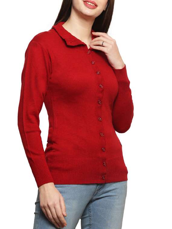 red solid woolen cardigan - 14855433 - Standard Image - 1