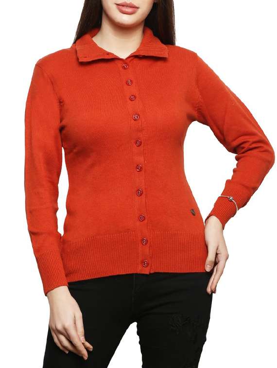 orange woolen cardigan
