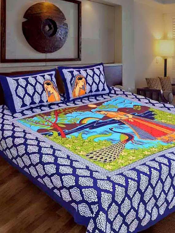 jaipuri printed bedsheet with 2 pillow covers