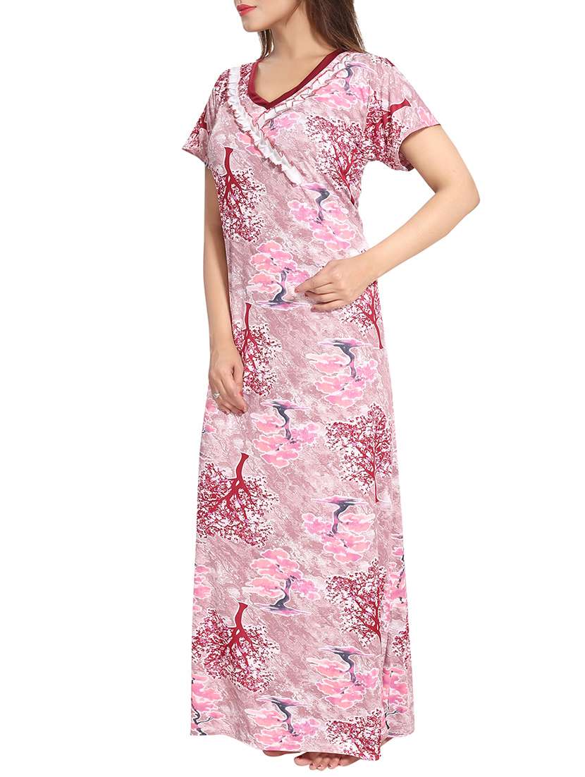 pink printed nightwear gown - 14860583 -  Standard Image - 1