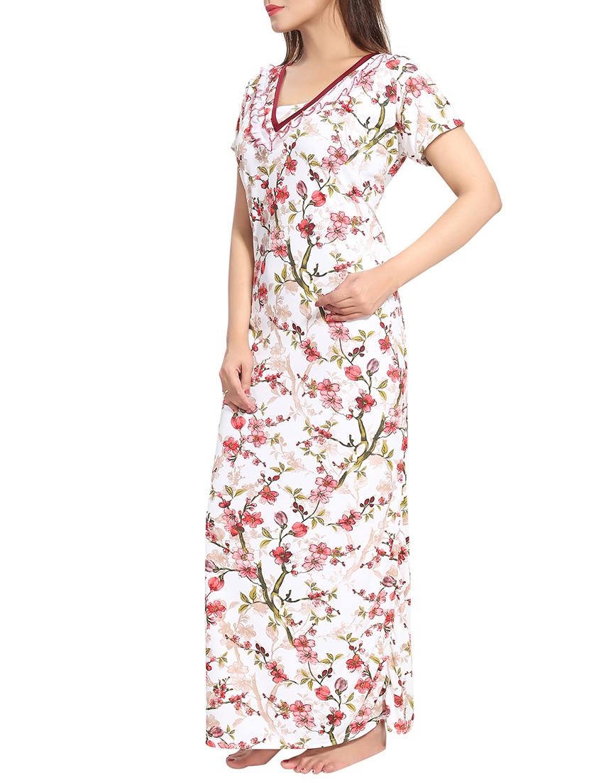 white printed nightwear gown - 14860586 - Standard Image - 1