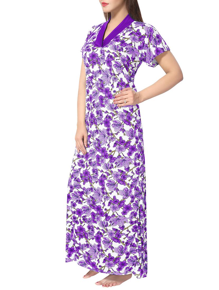 purple printed nightwear gown - 14860591 -  Standard Image - 1