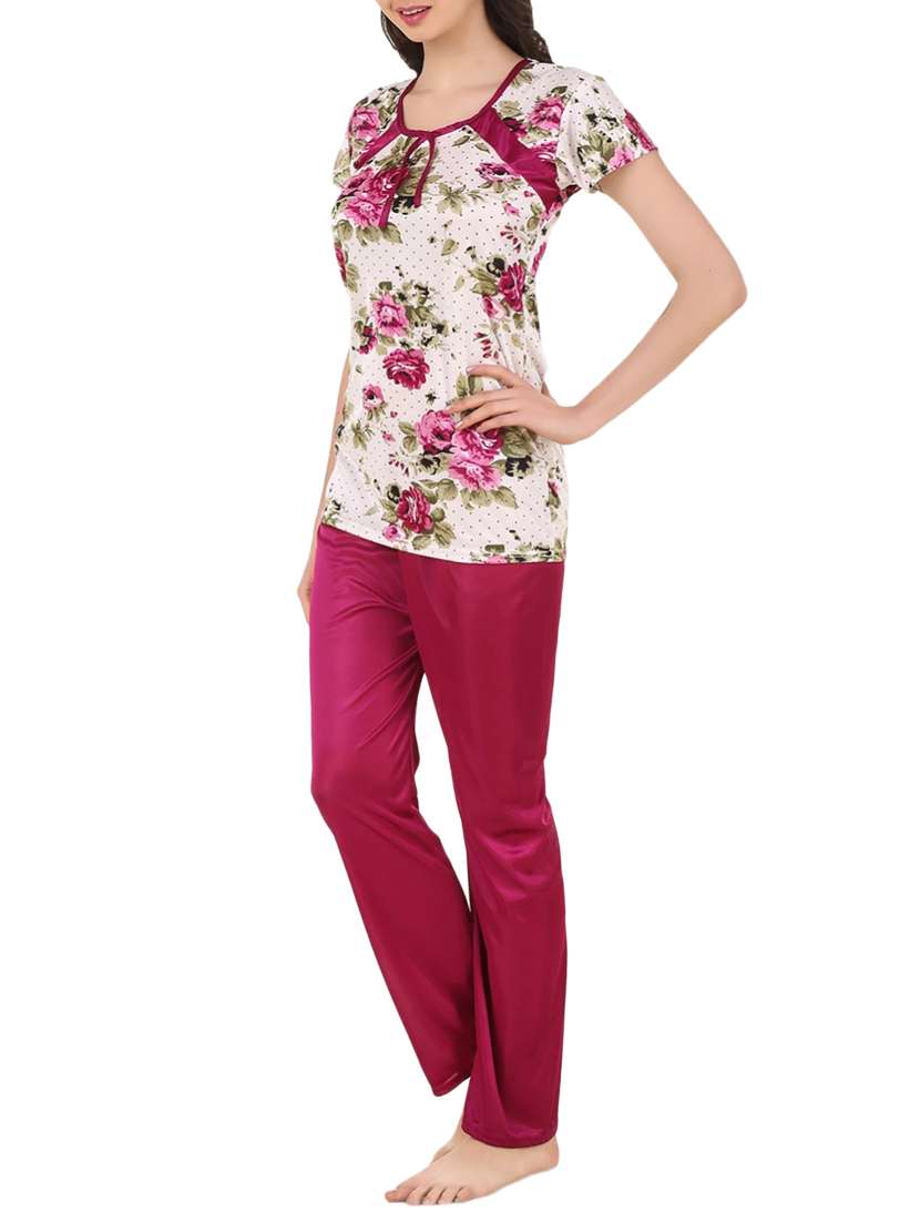 white printed nightwear pajama set - 14860594 -  Standard Image - 1