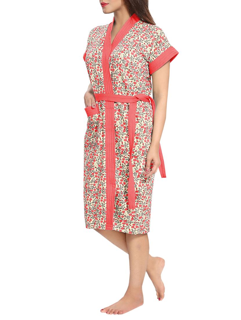 florals women cotton bath robe - 14860619 - Standard Image - 1