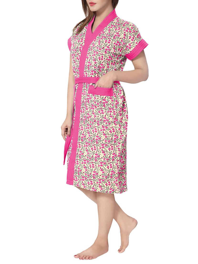 florals women cotton bath robe - 14860620 - Standard Image - 1