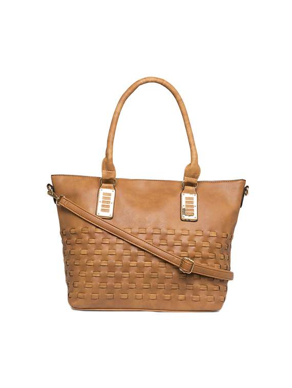 brown leatherette regular handbag