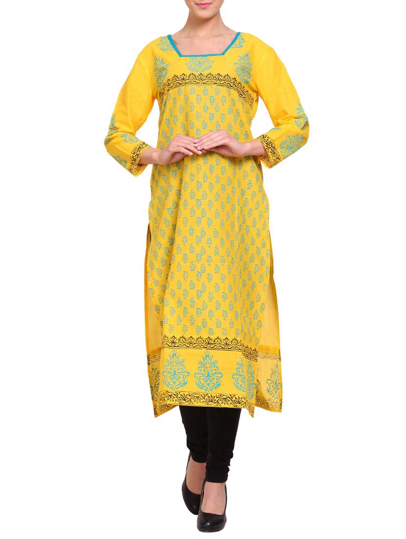 yellow cotton straight kurta