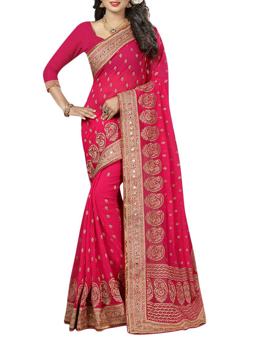 pink georgette embroidered saree with blouse