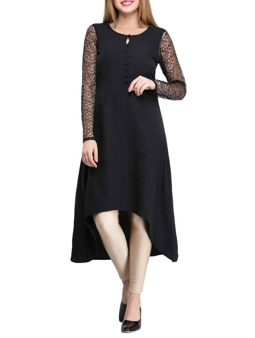 black crepe high-low kurta