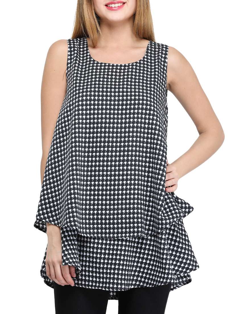 black printed a-linr kurti