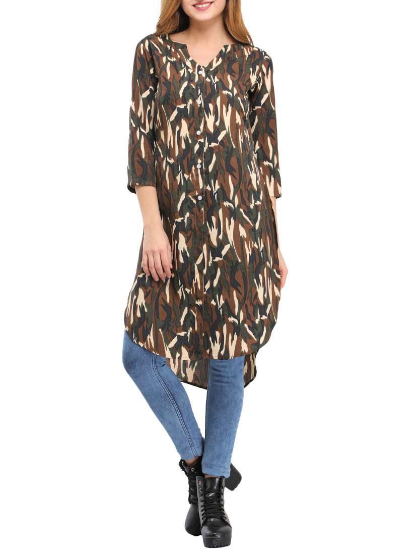 brown crepe high-low kurta