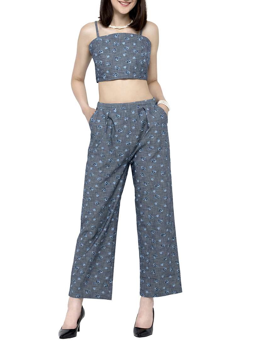 blue printed western wear set