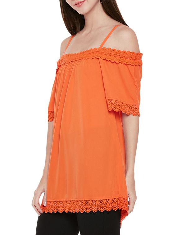 orange solid cold shoulder tunic - 14867991 - Standard Image - 1