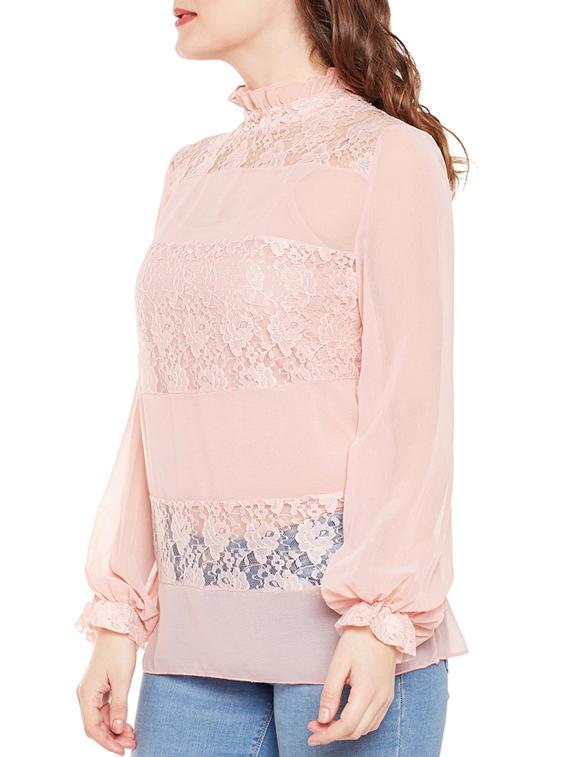 frill trim lace insert top - 14868031 -  Standard Image - 1